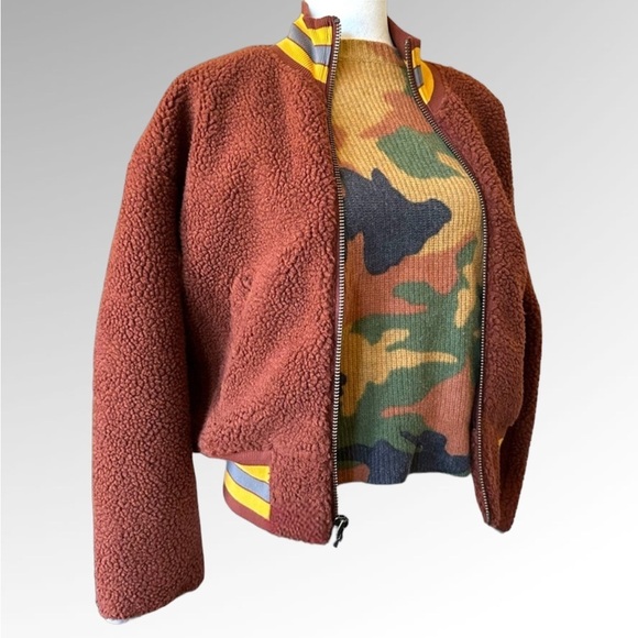 Madewell Sherpa Varsity Bomber Jacket and Camo Sweater - Picture 1 of 15